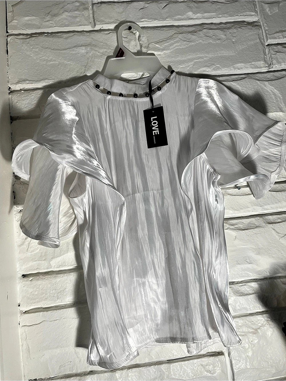 LOVE Sheer Ruffle Sleeve Blouse White NWT